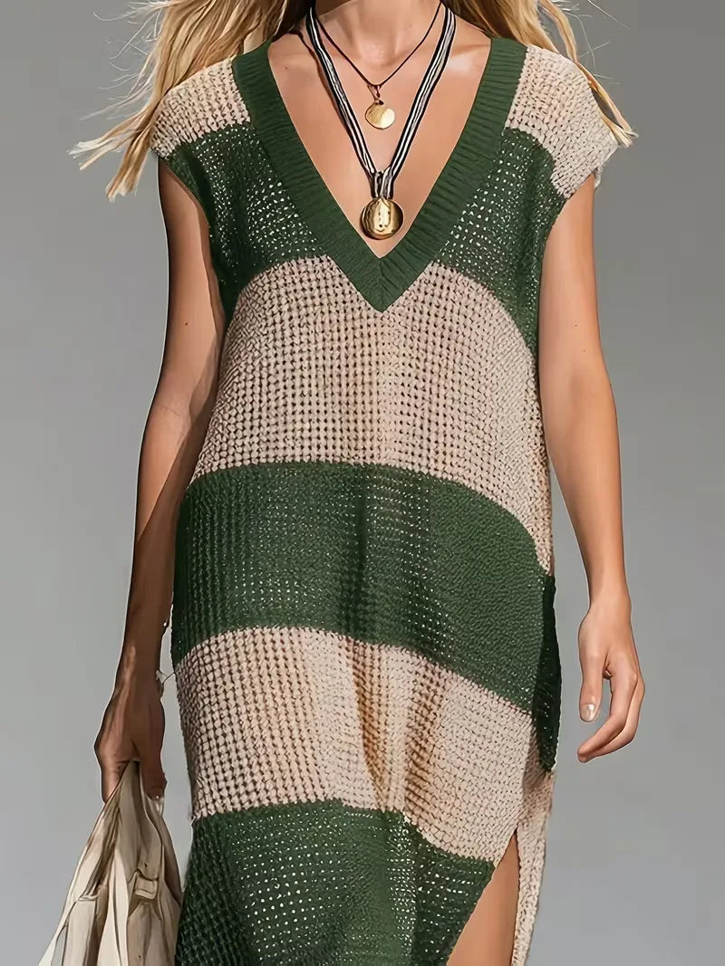 Maxi cover-up met V-hals