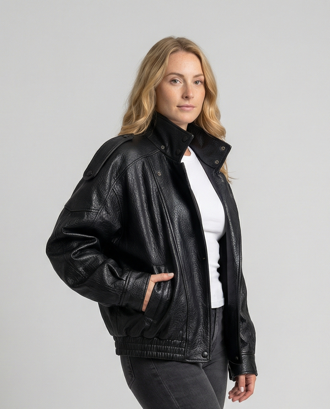 Ebba | Vloeiende Leren Jas met Notch-Lapel
