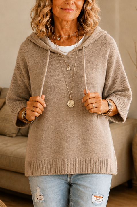 Loungel – Versleten Open-Knit Trekkoord Hoodie