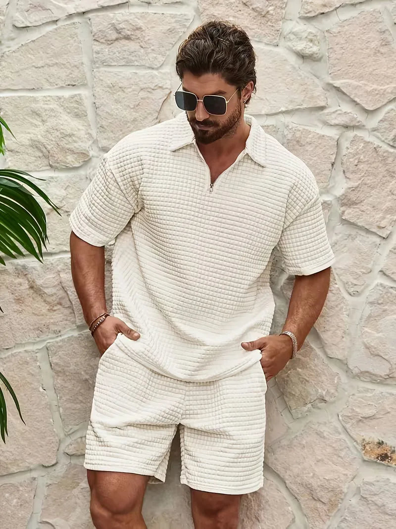 Set met V-neck en textuur