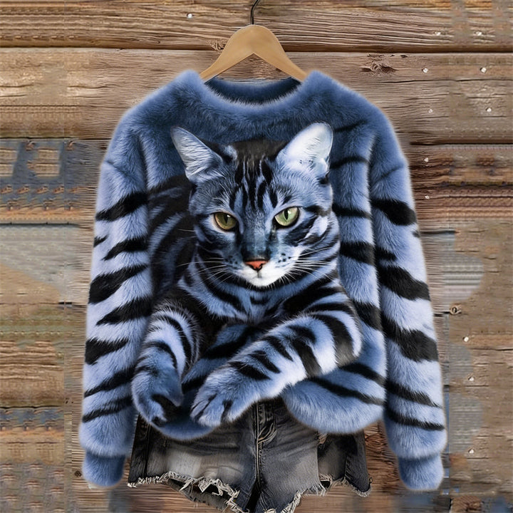 Gezellig Pluche Sweatshirt met een Tijger- en Tabby-Kitten-Design
