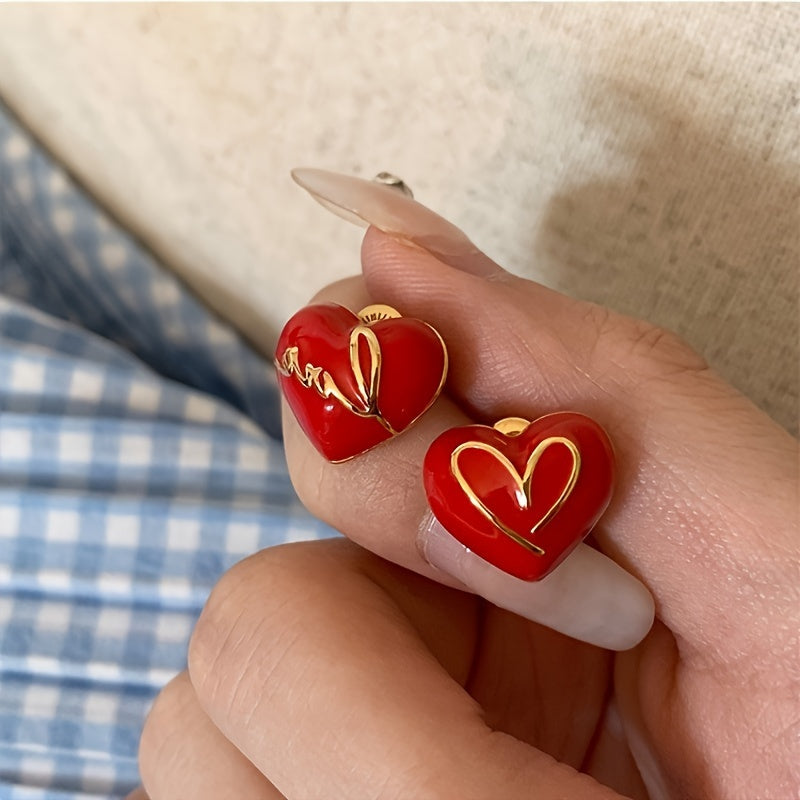 Elena | Elegante rode hart & letter asymmetrische oorbellen