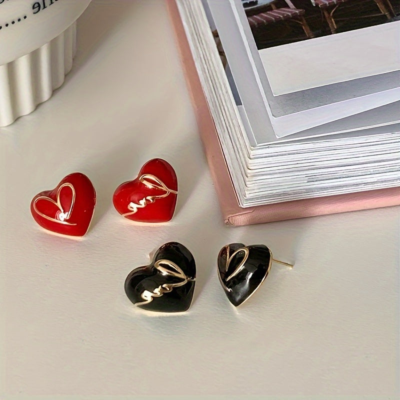 Elena | Elegante rode hart & letter asymmetrische oorbellen