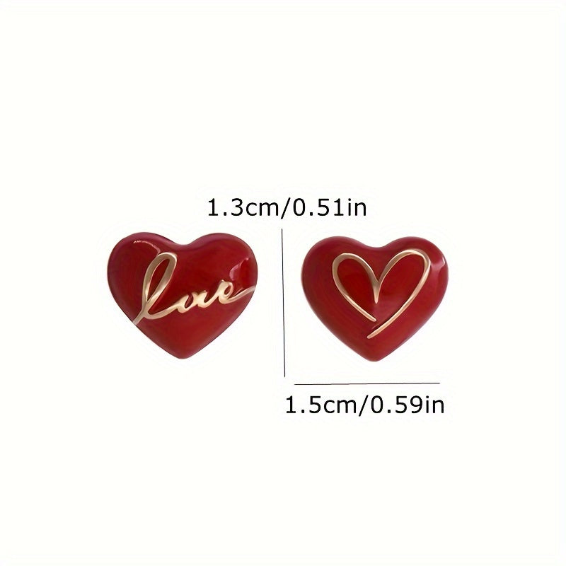 Elena | Elegante rode hart & letter asymmetrische oorbellen