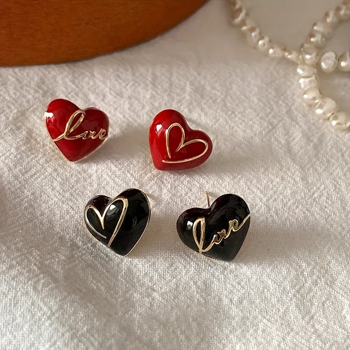 Elena | Elegante rode hart & letter asymmetrische oorbellen