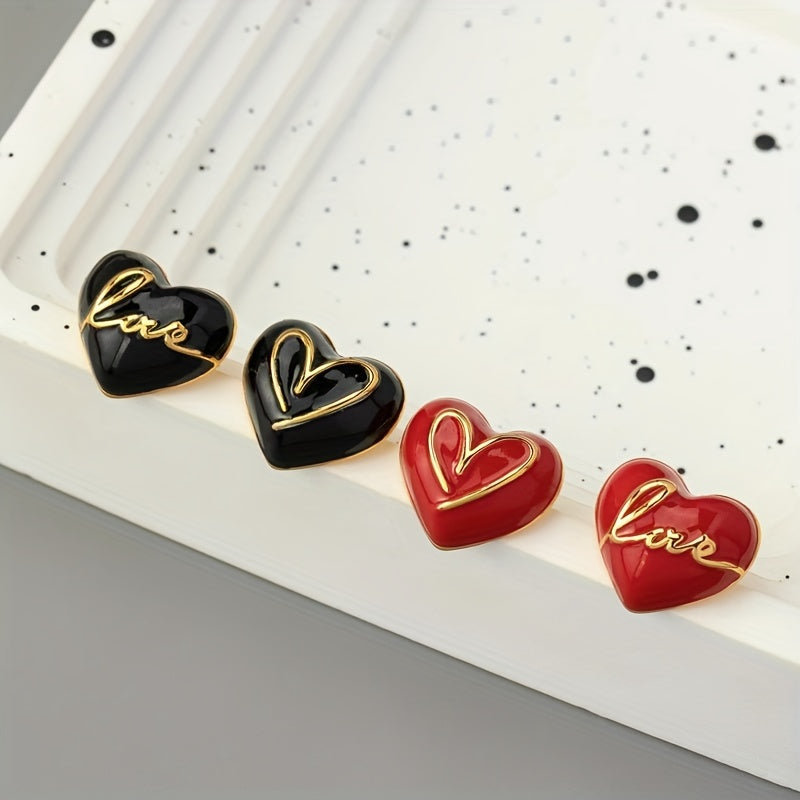 Elena | Elegante rode hart & letter asymmetrische oorbellen