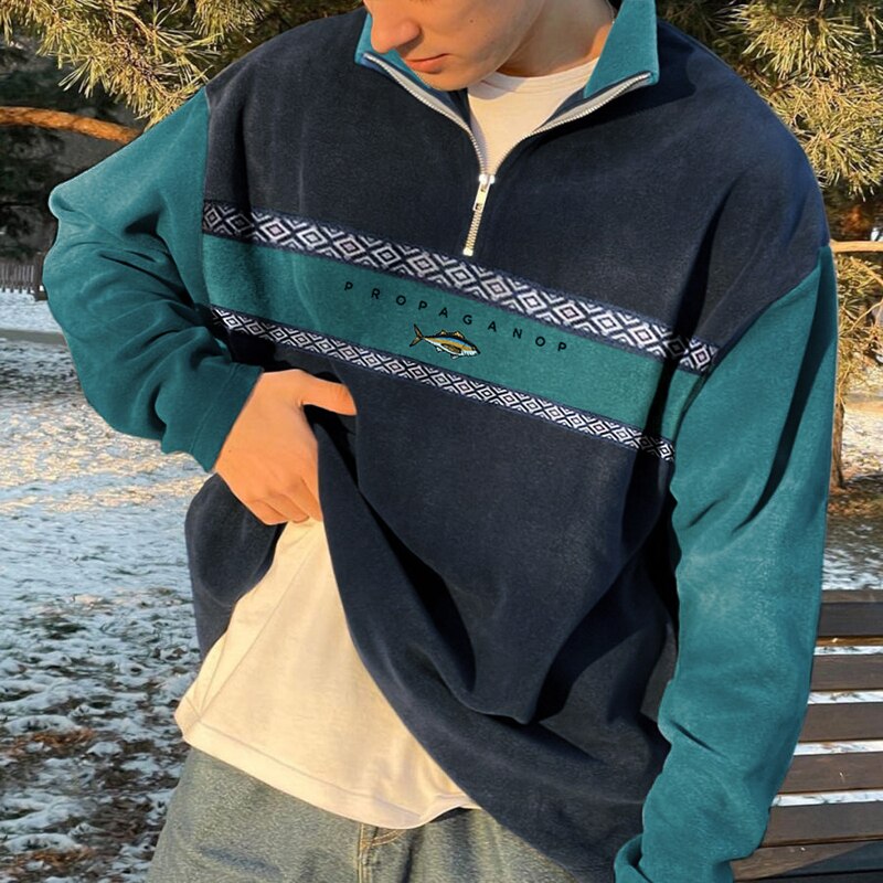 Elijah - Modieuze Hoge Kraag Halve Rits Pullover