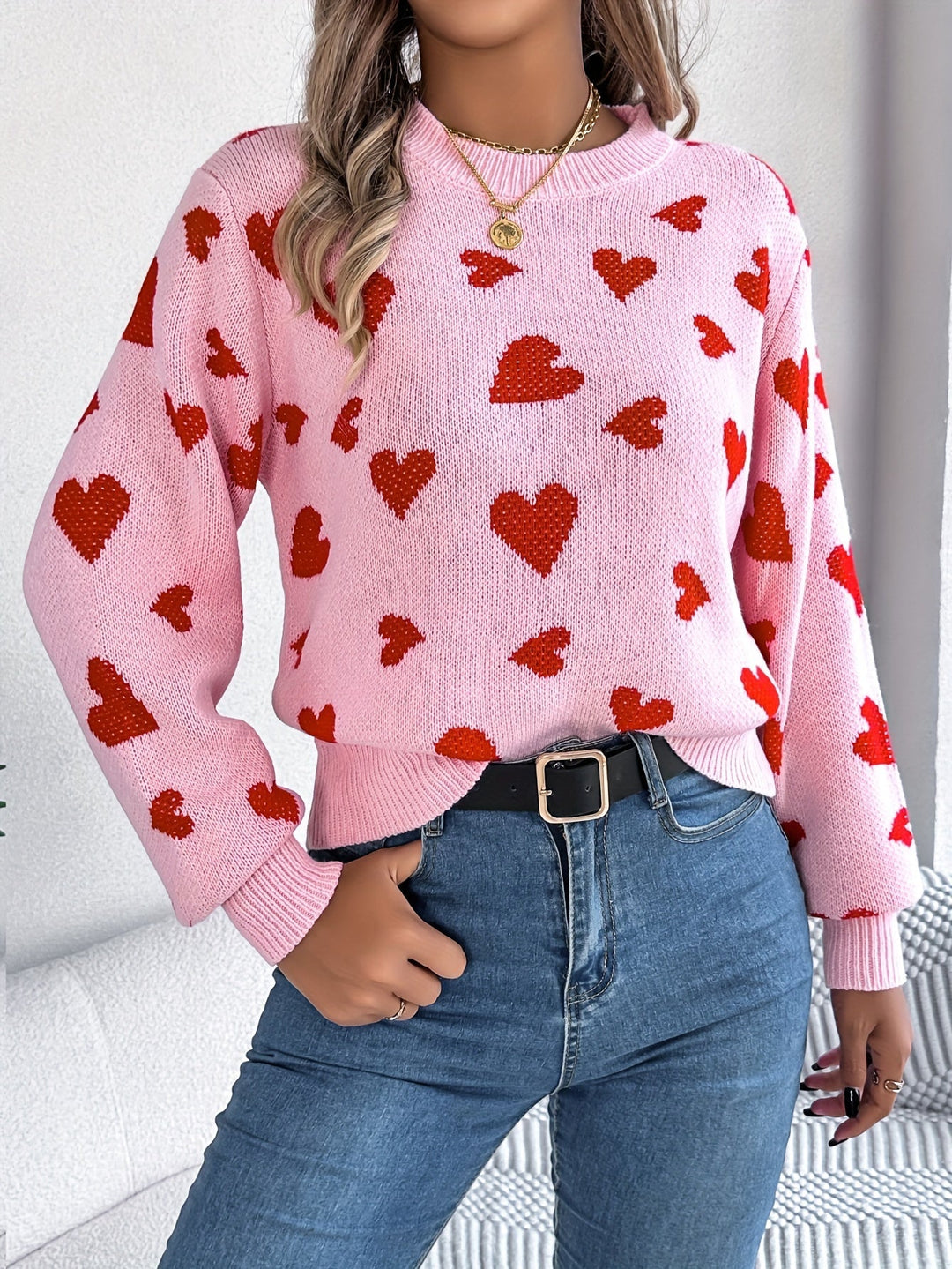 Elin | Elegante damestrui met ronde hals en hartjespatroon