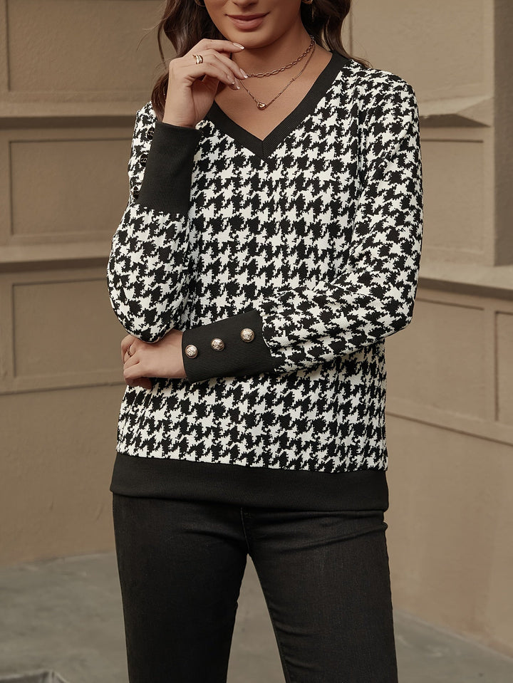 Elise | Elegant houndstooth V-hals sweatshirt