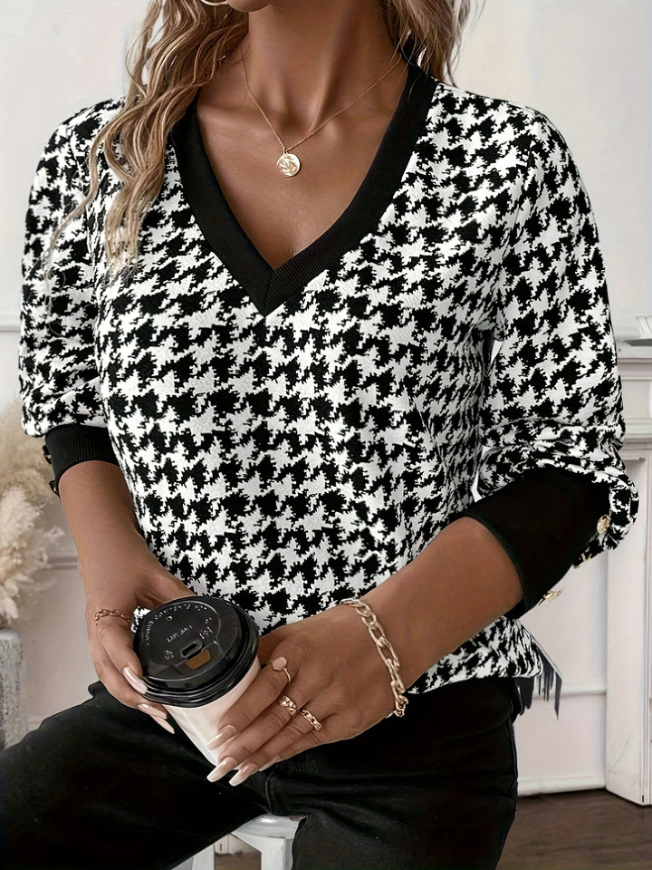 Elise | Elegant houndstooth V-hals sweatshirt