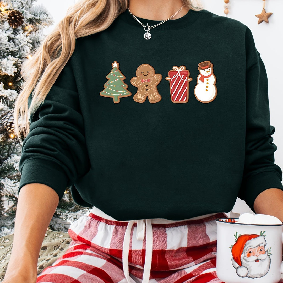 Emma | Feestelijke kersttrui met sneeuwpop en boom print