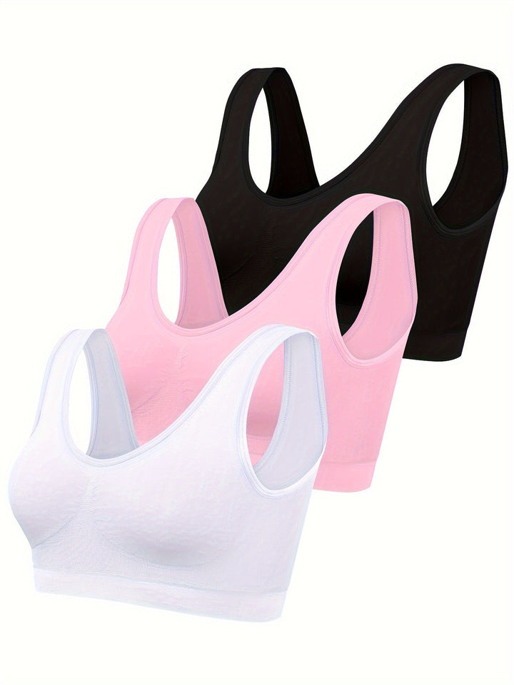 Eva | Set van 3 effen tanktops en naadloze sport-bh