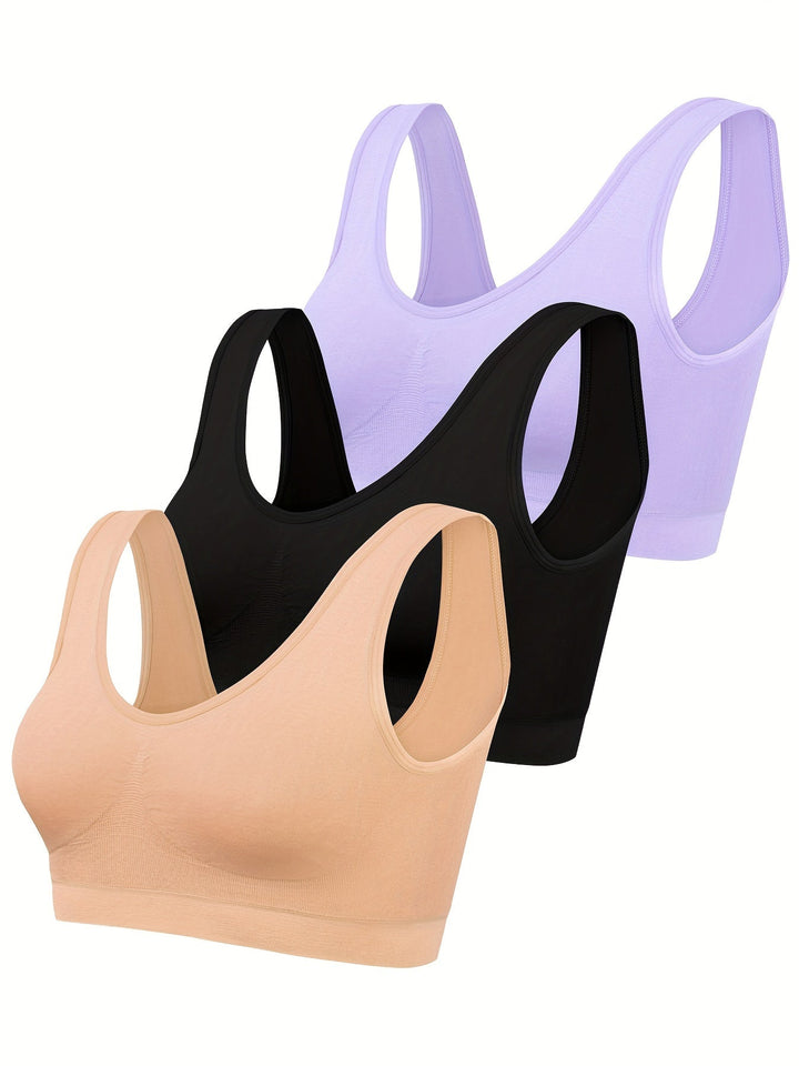 Eva | Set van 3 effen tanktops en naadloze sport-bh