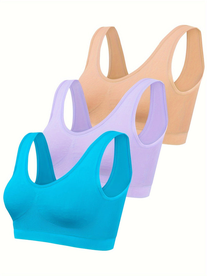 Eva | Set van 3 effen tanktops en naadloze sport-bh