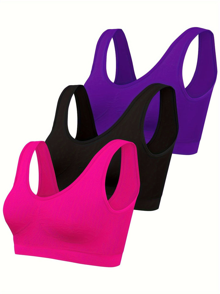 Eva | Set van 3 effen tanktops en naadloze sport-bh