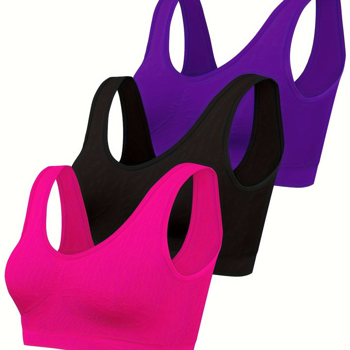 Eva | Set van 3 effen tanktops en naadloze sport-bh