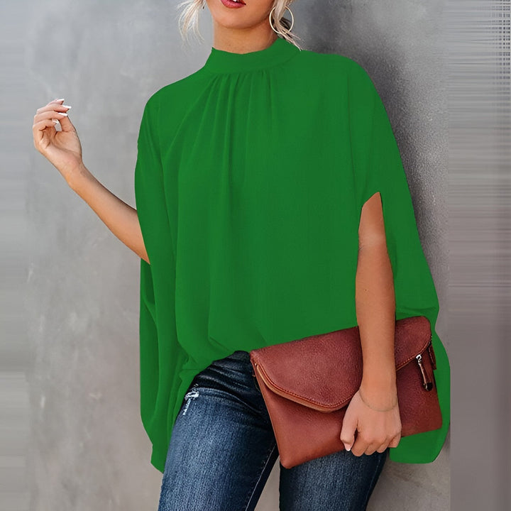 Elegante Blouse met Print en Vleermuismouwen Hoge Hals voor Dames