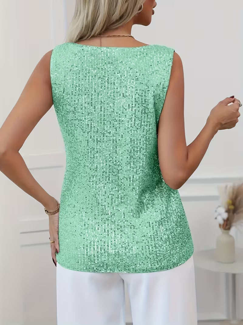 Glitter V-Hals Tanktop voor Dames