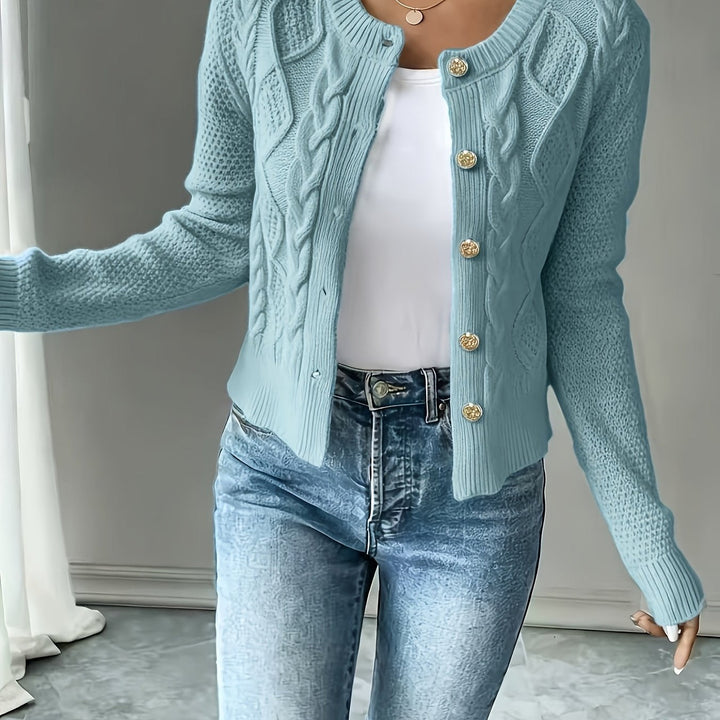 Eleanora | Kabelgebreide Knopen-Voorkant Cardigan