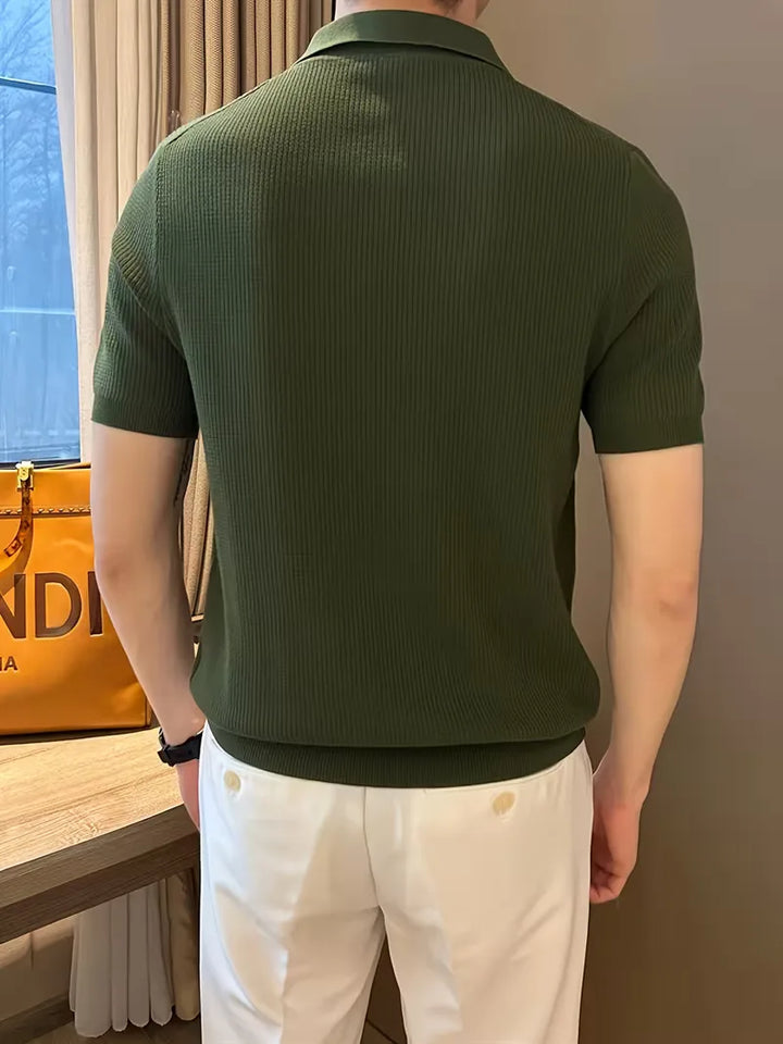 Polo met V-neck en korte mouwen