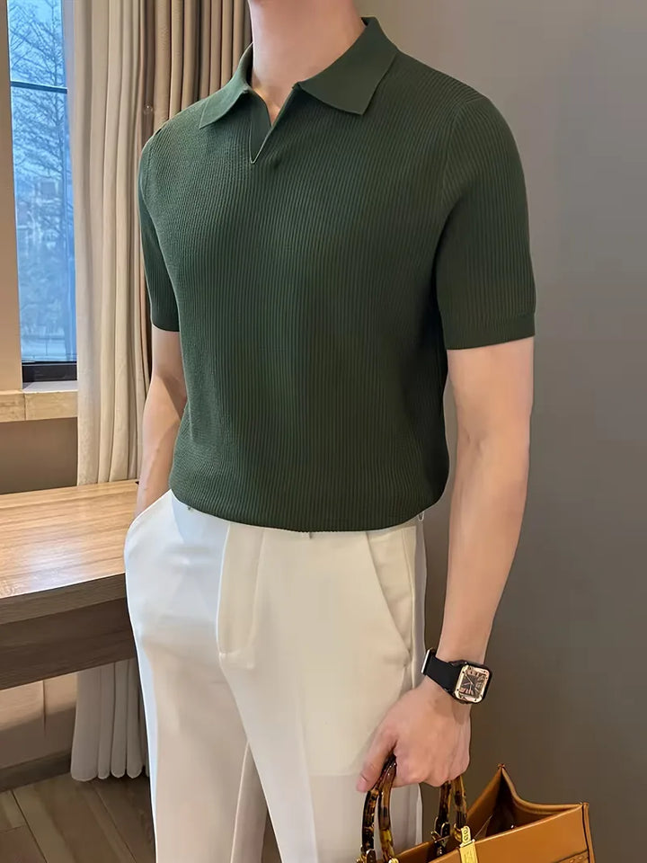 Polo met V-neck en korte mouwen