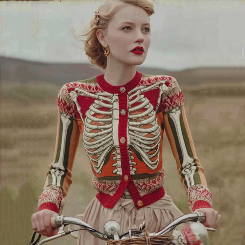 Vintage Halloween Anatomie Kunst Chunky Gebreide Cardigan