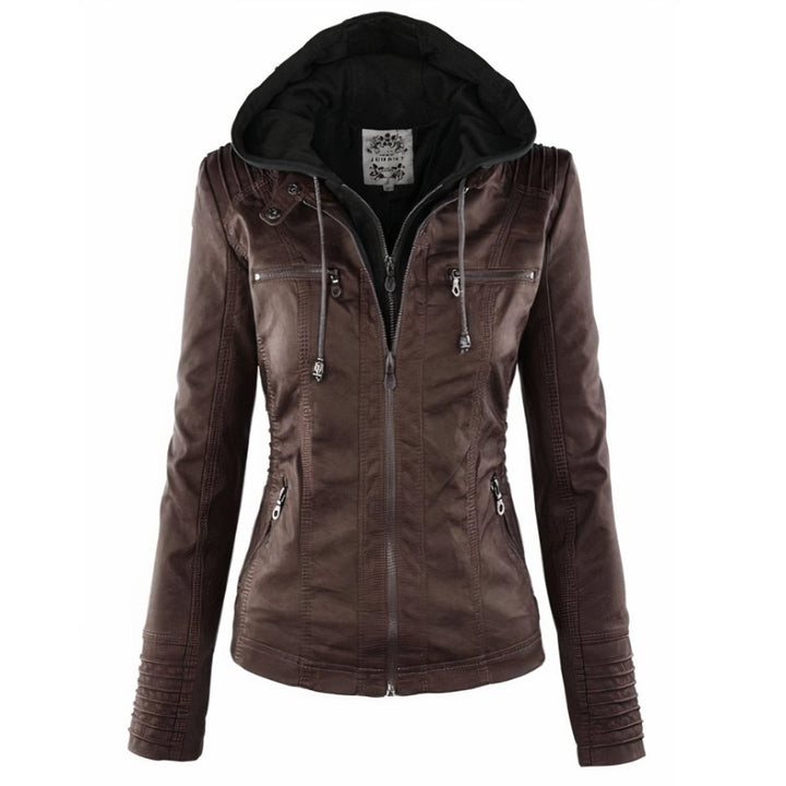 Fernanda | Moderne Leren Jas met Capuchon en Rits