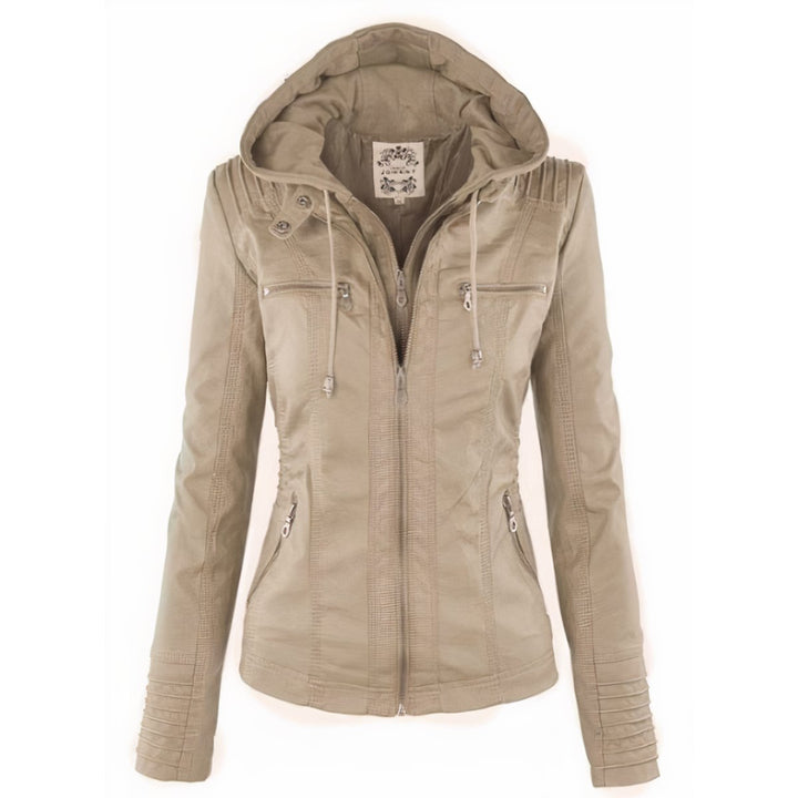 Fernanda | Moderne Leren Jas met Capuchon en Rits