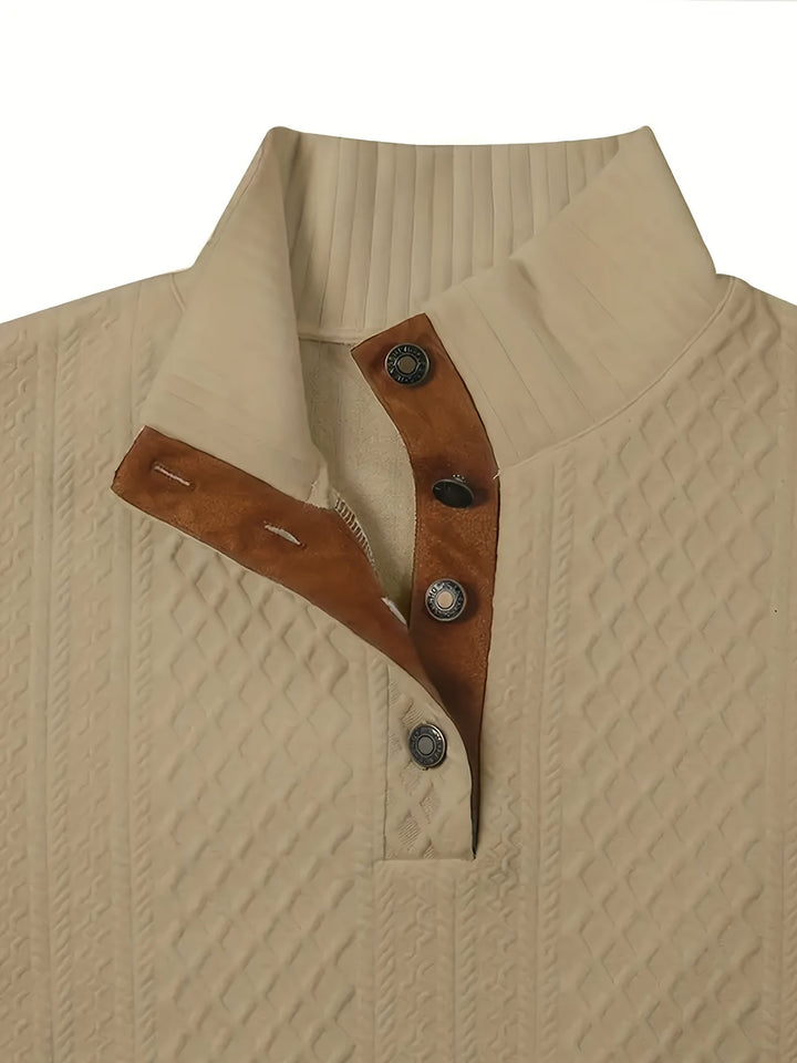 Ronan | Staande Kraag Knop Henley Trui