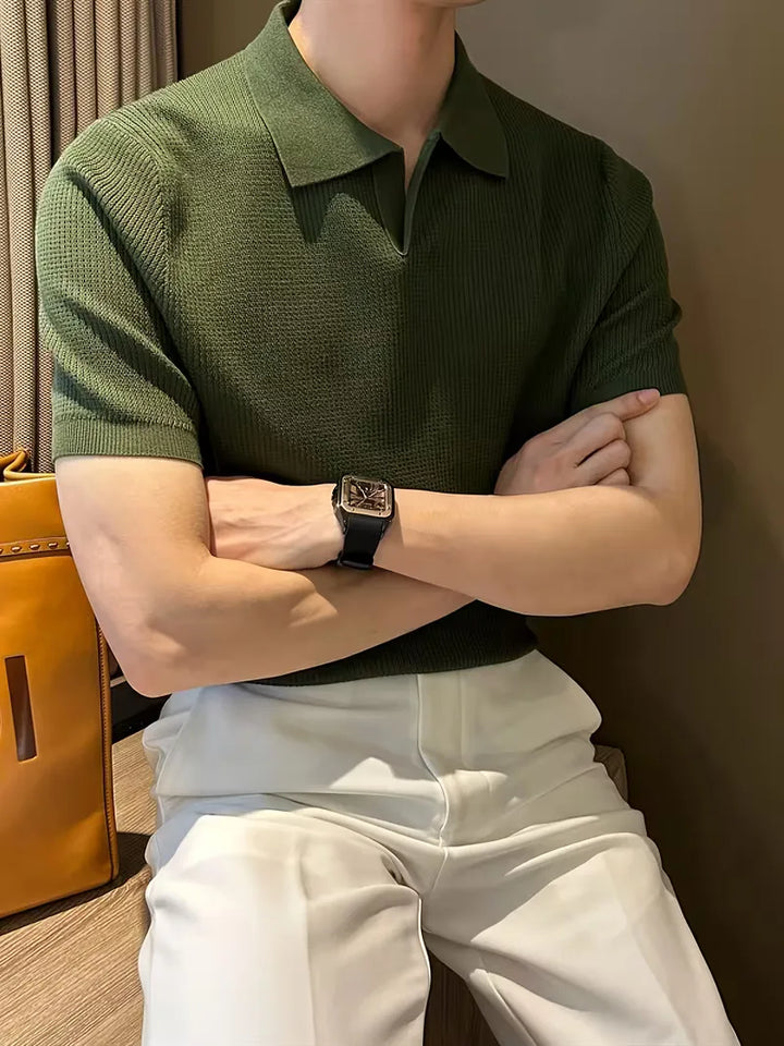 Polo met V-neck en korte mouwen