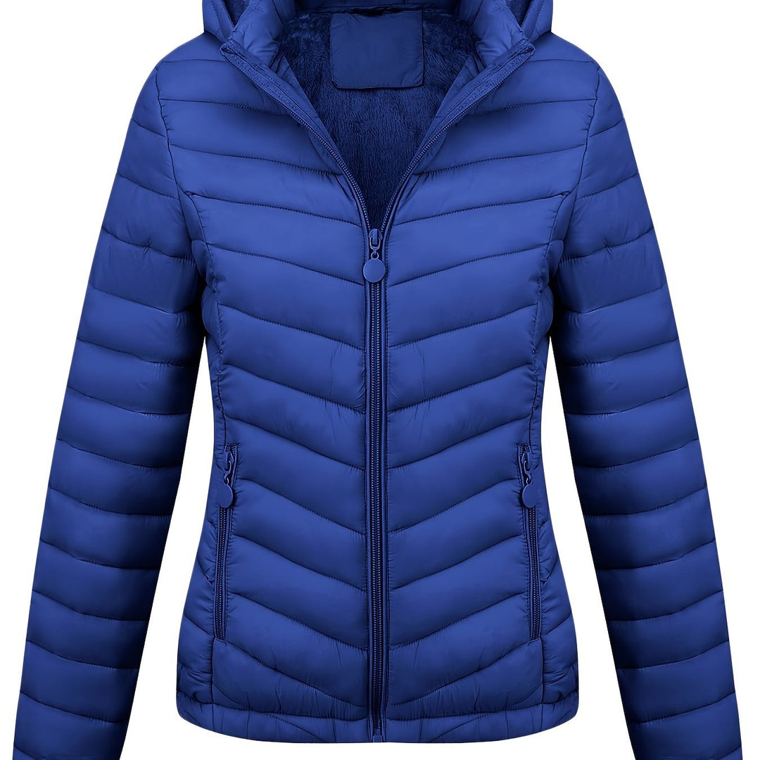 Fien | Geritste hoodie puffy jas met schuine zakken