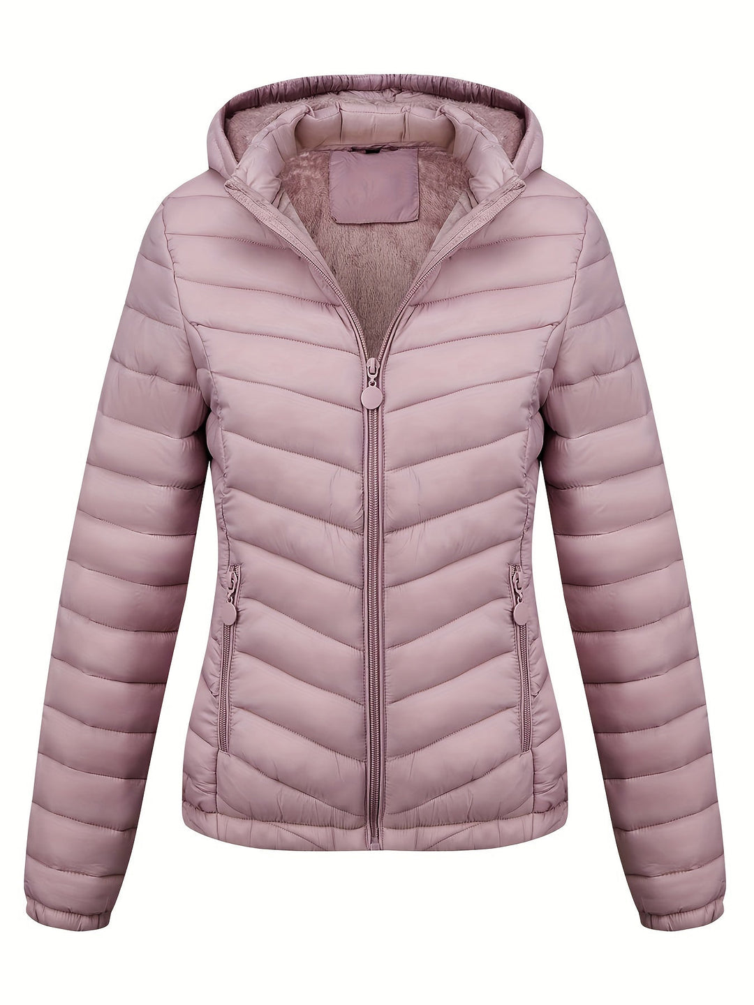 Fien | Geritste hoodie puffy jas met schuine zakken