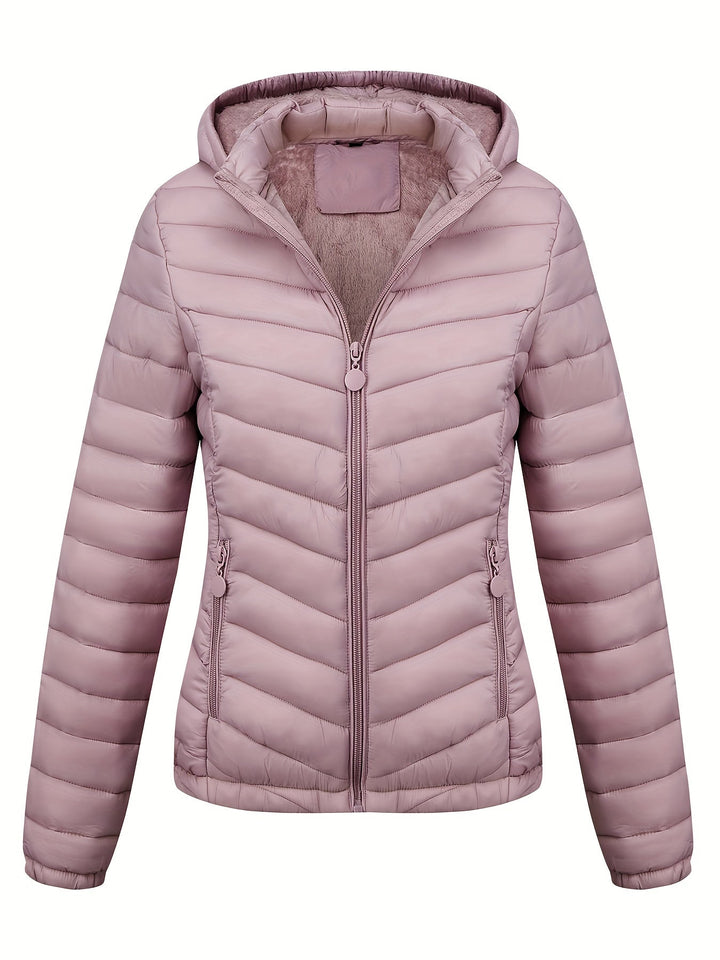 Fien | Geritste hoodie puffy jas met schuine zakken