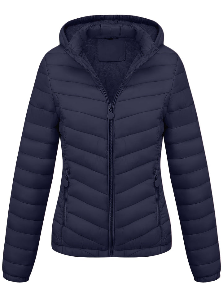 Fien | Geritste hoodie puffy jas met schuine zakken