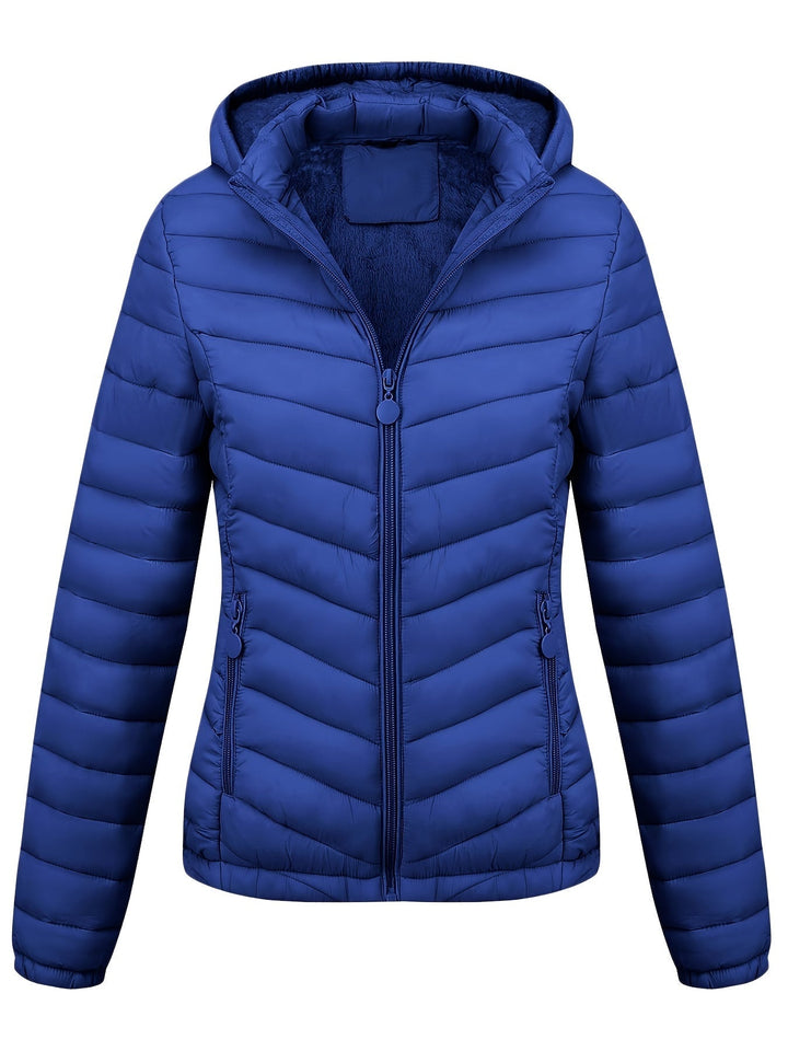 Fien | Geritste hoodie puffy jas met schuine zakken