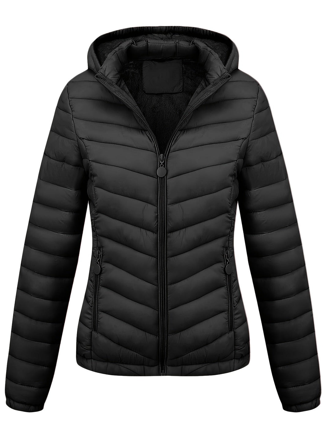 Fien | Geritste hoodie puffy jas met schuine zakken