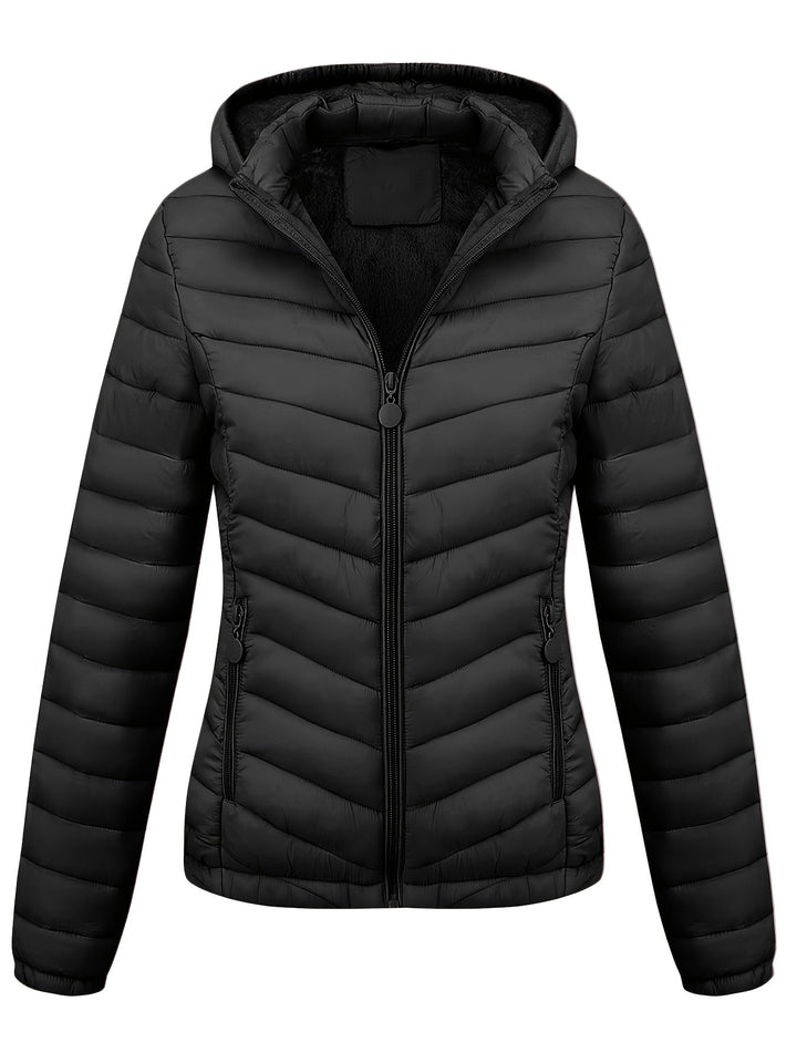 Fien | Geritste hoodie puffy jas met schuine zakken