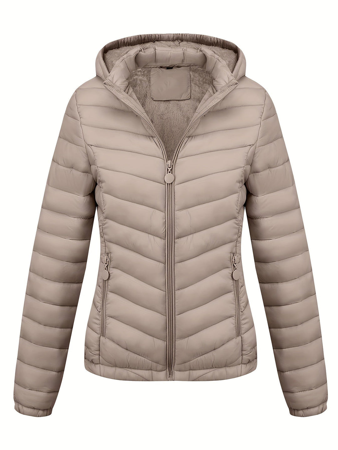 Fien | Geritste hoodie puffy jas met schuine zakken