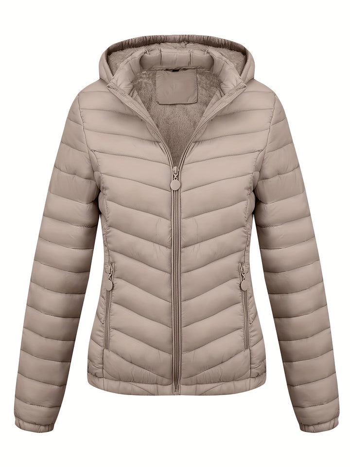 Fien | Geritste hoodie puffy jas met schuine zakken