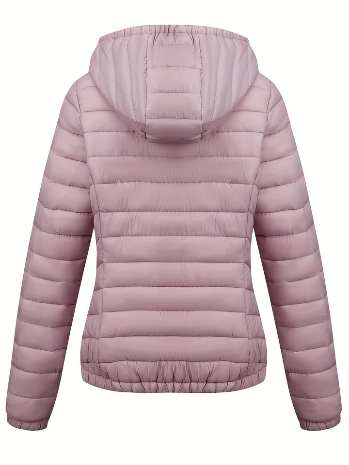 Fien | Geritste hoodie puffy jas met schuine zakken
