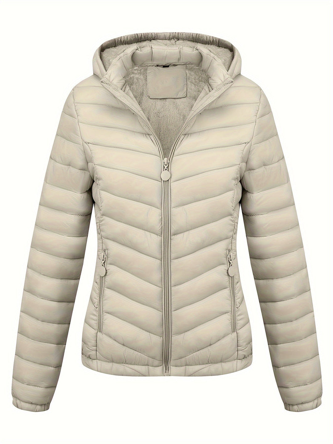 Fien | Geritste hoodie puffy jas met schuine zakken