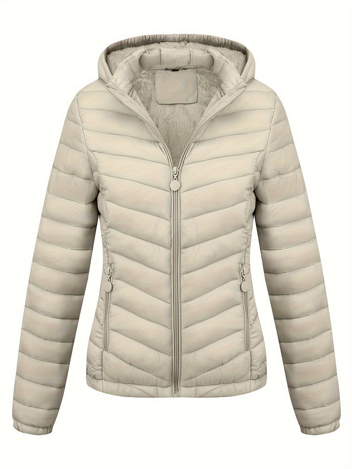 Fien | Geritste hoodie puffy jas met schuine zakken