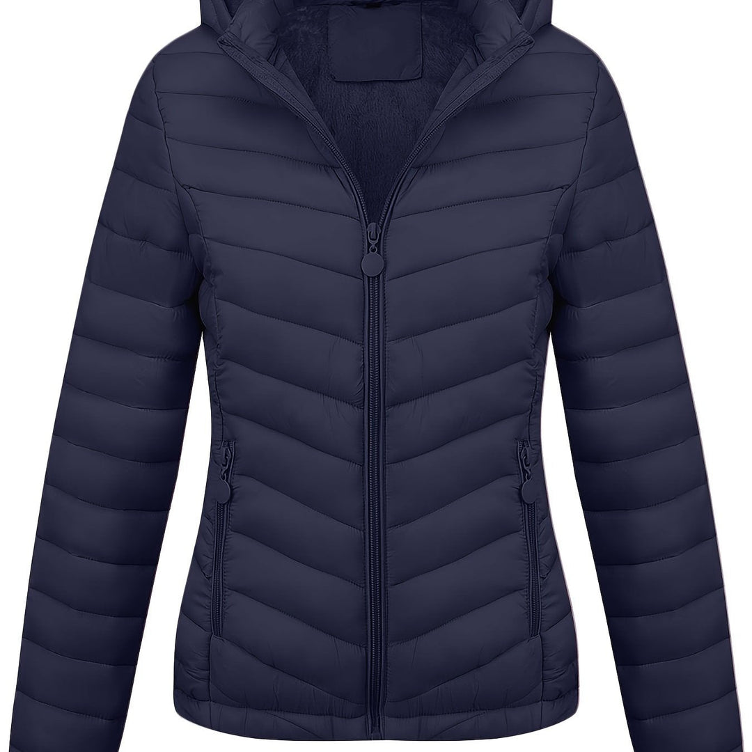 Fien | Geritste hoodie puffy jas met schuine zakken