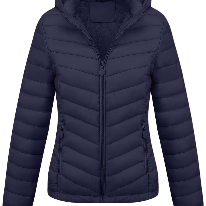 Fien | Geritste hoodie puffy jas met schuine zakken