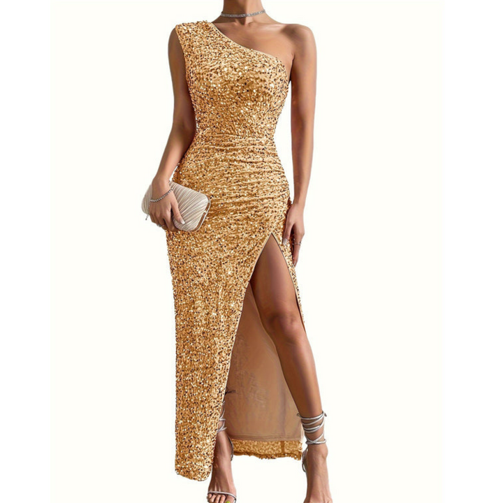 Fleur | Bodycon glitter schouderjurk met split