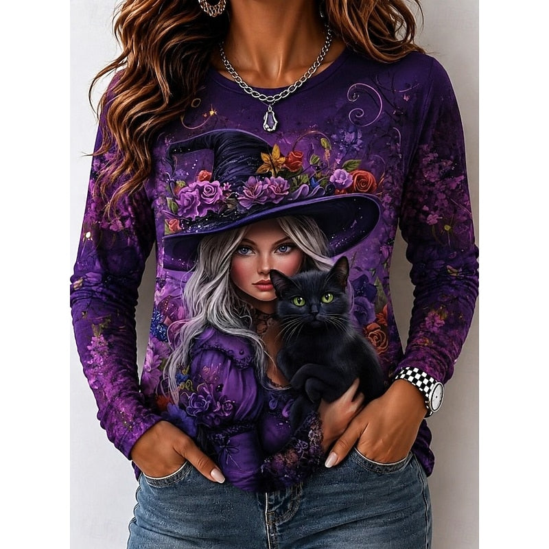 Herfst | Halloween Heks Grafisch Lange Mouwen Top