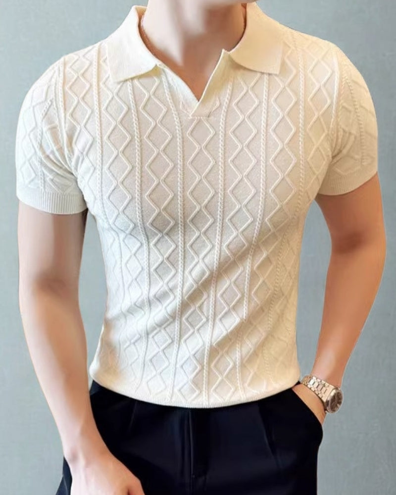 Gebreide Polo Heren Tailored Fit Textuur Casual Zomer