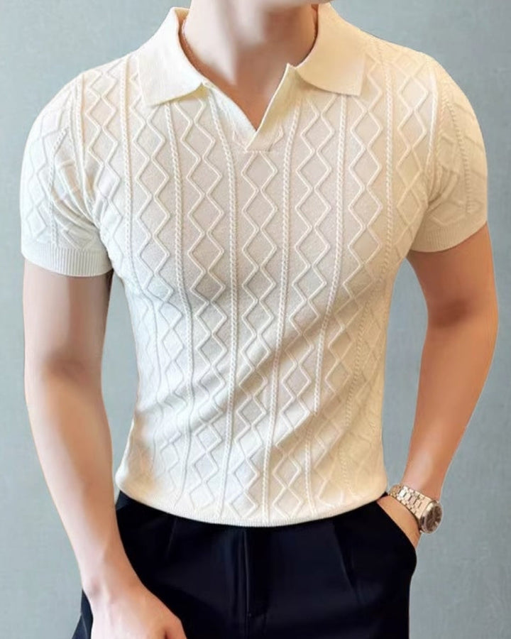 Gebreide Polo Heren Tailored Fit Textuur Casual Zomer