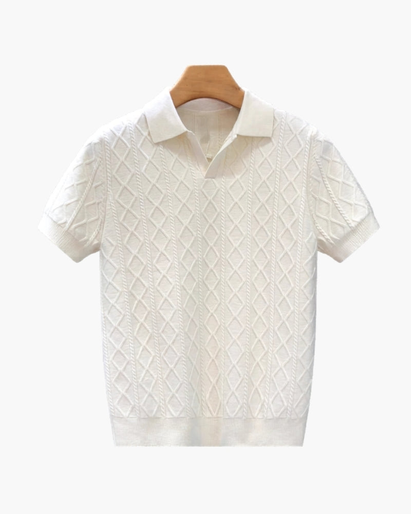 Gebreide Polo Heren Tailored Fit Textuur Casual Zomer