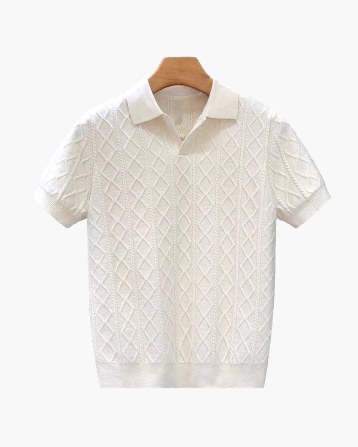 Gebreide Polo Heren Tailored Fit Textuur Casual Zomer